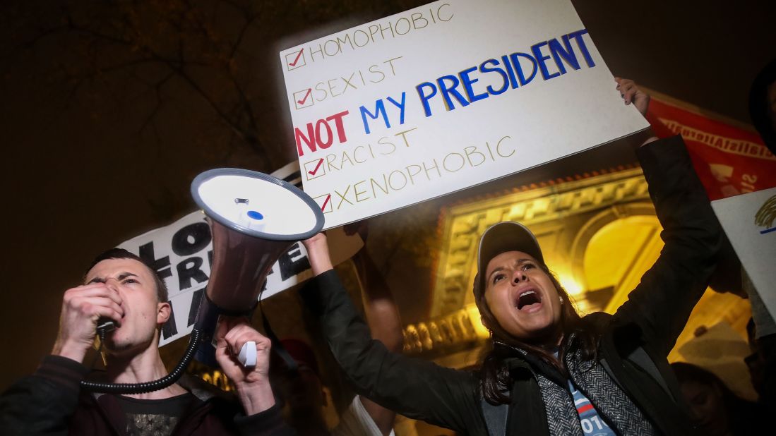 Protesters rally against Trump in New York's Union Square on November 9.