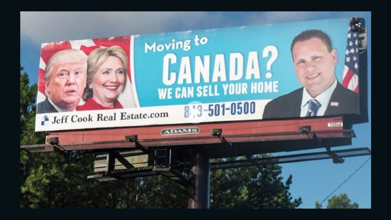 A South Carolina realtor's sign offers help to those who want to move to Canada because of the election results.