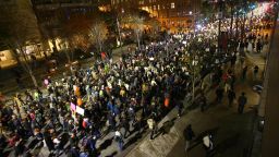 SEATTLE, WA - NOVEMBER 09: Thousands of protesters march down 2nd Avenue on November 9, 2016 in Seattle, Washington. Demostrations in multiple cities around the country were held the day following Donald Trump's upset win in last night's U.S. presidential election.  (Photo by Karen Ducey/Getty Images)
