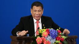 BEIJING, CHINA - OCTOBER 20: Philippines President Rodrigo Duterte makes a speech during the Philippines - China Trade and Investment Fourm at the Great Hall of the People on October 20, 2016 in Beijing, China. Philippine President Rodrigo Duterte is on a four-day state visit to China, his first since taking power in late June, with the aim of improving bilateral relations.  (Photo by Wu Hong-Pool/Getty Images)