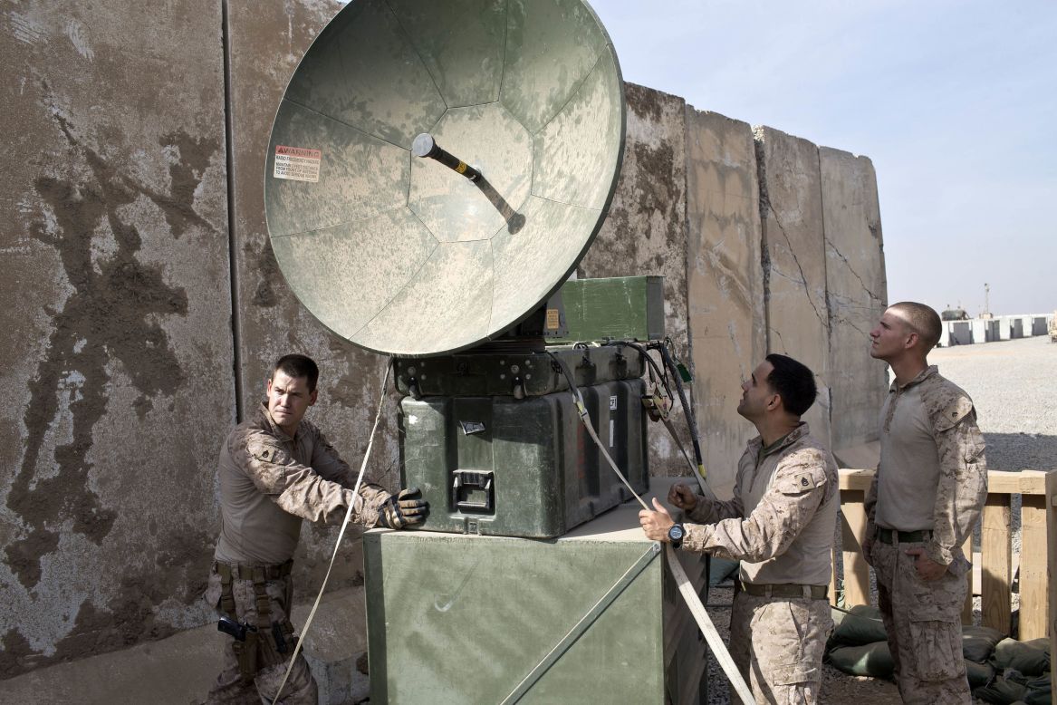 US Marines install equipment at a coalition base in Qayyara on November 9.