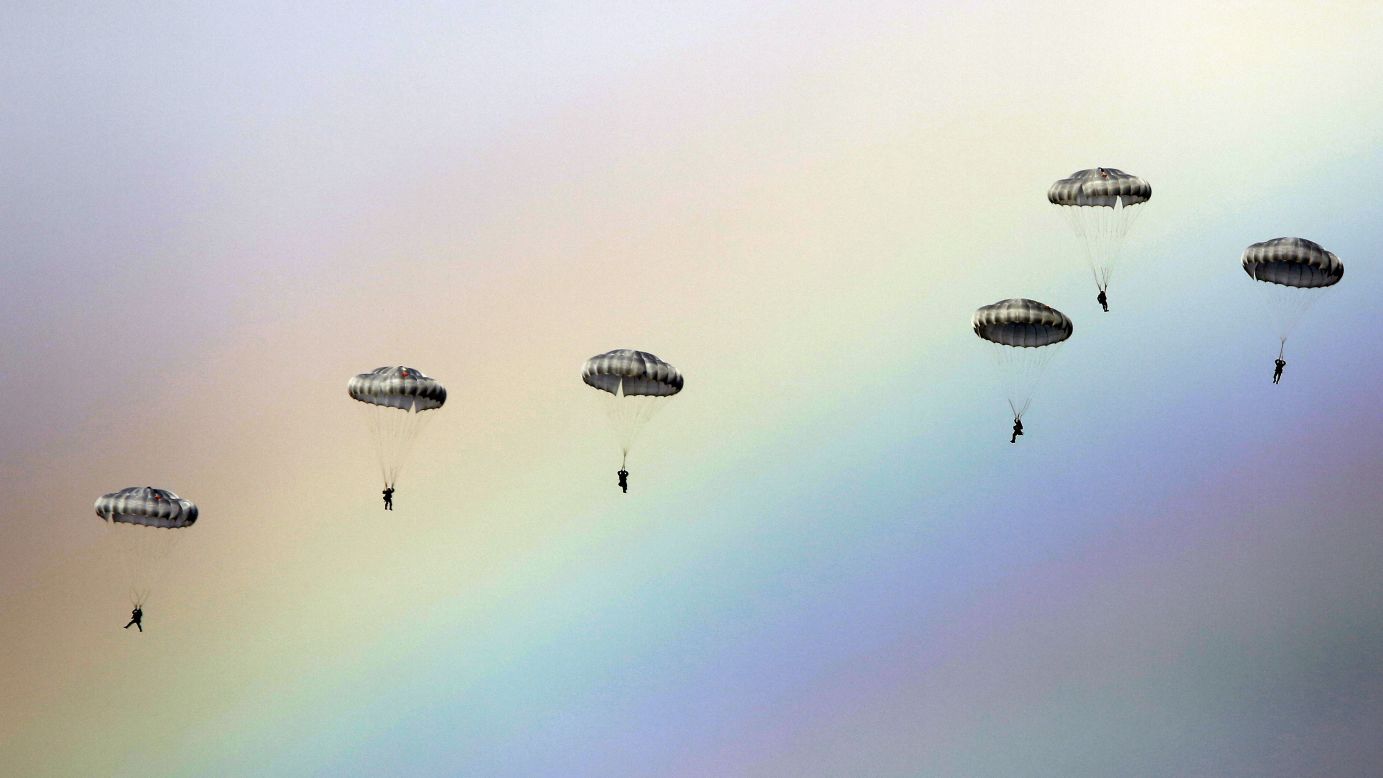 A rainbow is seen during a joint Russian, Belarusian and Serbian military exercise near Belgrade, Serbia, on Monday, November 7. 
