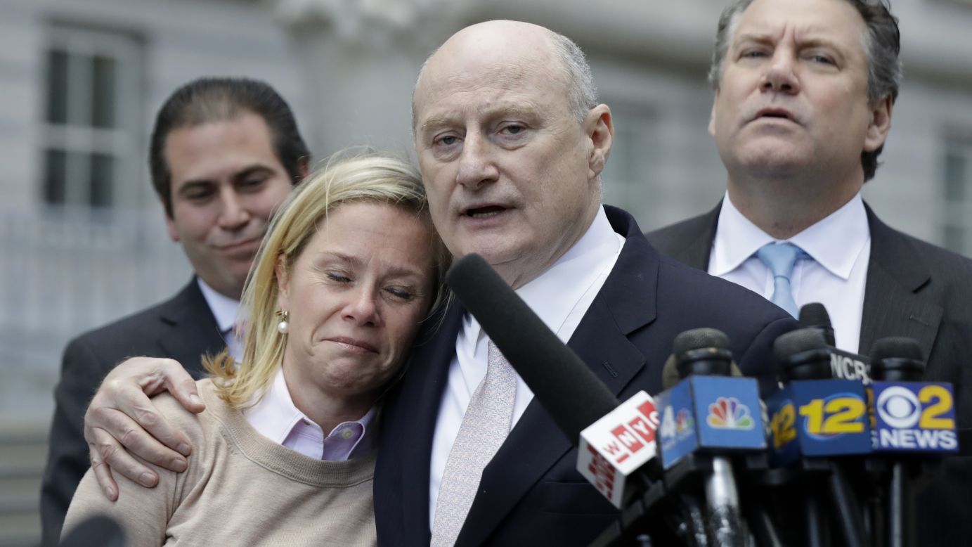 Bridget Anne Kelly, left, is held by her lawyer Michael Critchley while talking to reporters in Newark, New Jersey, on Friday, November 4. Kelly, former deputy chief of staff for New Jersey Gov. Chris Christie, was found <a href="http://www.cnn.com/2016/11/04/politics/bridgegate-case-verdict-reached/" target="_blank">guilty on all counts in the George Washington Bridge traffic trial</a>. Also known as Bridgegate, the trial came about after lanes  on the George Washington Bridge were closed in 2013 in an apparent act of political retribution. Bill Baroni, former deputy executive director of the Port Authority of New York and New Jersey, was also found guilty on all counts.