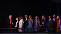 NEW YORK, NY - NOVEMBER 09:  Republican president-elect Donald Trump acknowledges the crowd along with (L-R) his son Barron Trump, wife Melania Trump, Jared Kushner, Ivanka Trump, Tiffany Trump, Vanessa Trump, Donald Trump Jr., Eric Trump and Lara Yunaska during his election night event at the New York Hilton Midtown in the early morning hours of November 9, 2016 in New York City. Donald Trump defeated Democratic presidential nominee Hillary Clinton to become the 45th president of the United States.  (Photo by Mark Wilson/Getty Images)