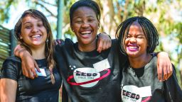 Teen girls in South Africa design the continent's first private space satellite to orbit in 2017.
Pictured: Ayesha, Sesam and Banekazi on a learning boot camp in Worcester, Western Cape Province, South Africa.