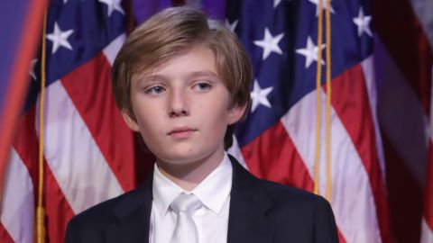 NEW YORK, NY - NOVEMBER 09: Barron Trump and his mother Melania Trump stand on stage after Republican president-elect Donald Trump delivered his acceptance speech at the New York Hilton Midtown in the early morning hours of November 9, 2016 in New York City. Donald Trump defeated Democratic presidential nominee Hillary Clinton to become the 45th president of the United States. (Photo by Chip Somodevilla/Getty Images)