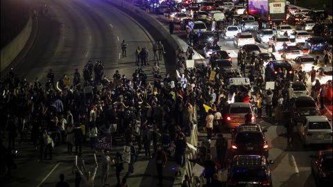 Demonstrators flood the 101 Freeway in Los Angeles on November 10.