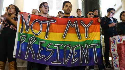 Protesters take part in a demonstration against Donald Trump's presidential election victory in Los Angeles. 