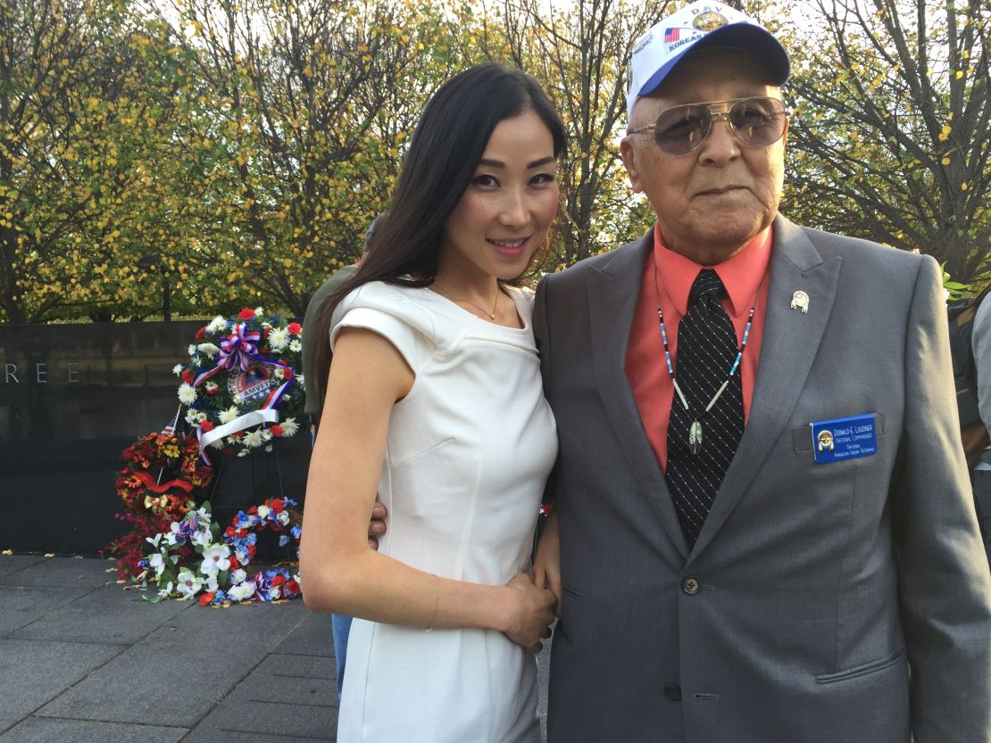 Hannah Kim with Don Loudner of the National American Indian Veterans Association.