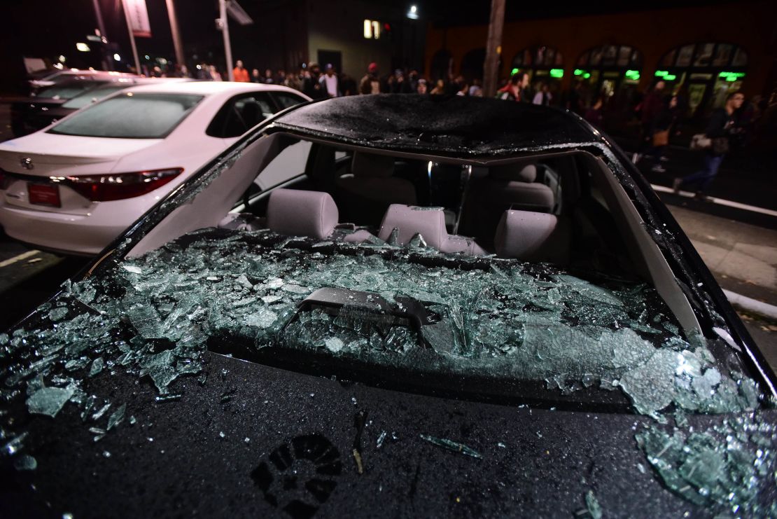 Cars at a Toyota dealership in Portland were smashed during Thursday night's protests.