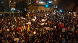 MINNEAPOLIS, MN - NOVEMBER 10: Protesters of President-elect Donald Trump gather in an intersection outside the Humphrey School of Affairs on the campus of the University of Minnesota on November 10, 2016 in Minneapolis, Minnesota. Thousands of people across the country have taken to the streets in protest in the days following the election of Republican Donald Trump over Democrat Hillary Clinton.   (Photo by Stephen Maturen/Getty Images)