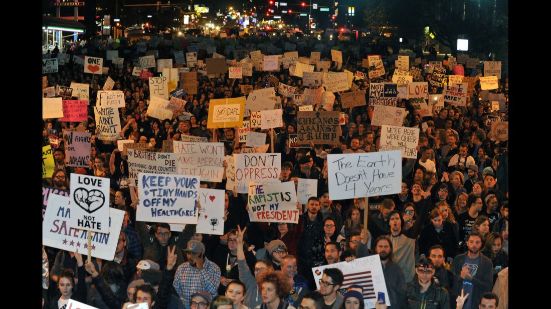 Demonstrators protest in Denver on November 10.