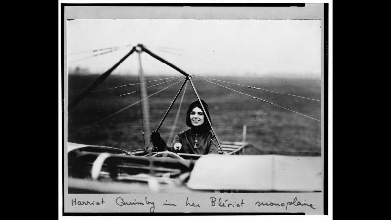 Harriet Quimby in her monoplane after becoming the first female pilot in the US to earn a pilot's certificate  in 1911. 