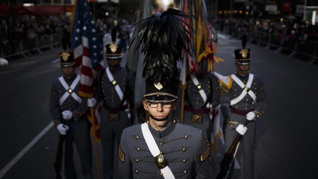 Members of the West Point Military Academy band participate in the annual Veterans Day parade in New York on Friday, November 11.