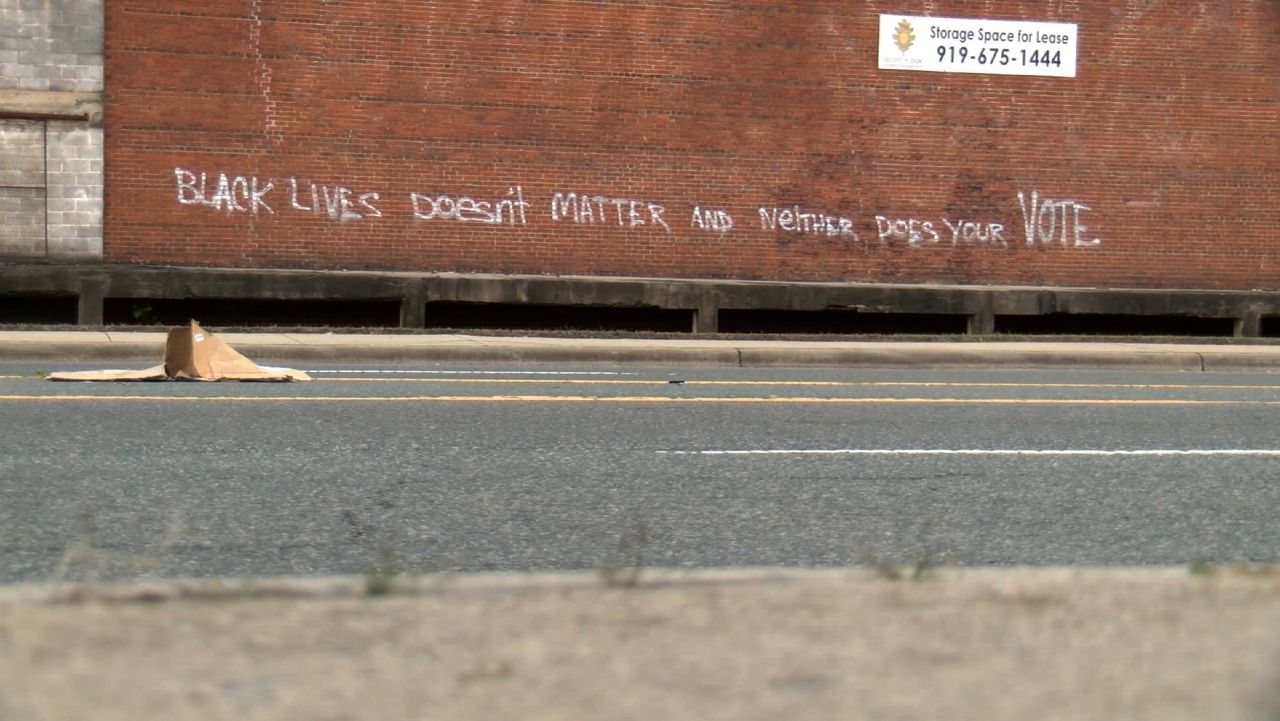 Anti-black lives matter graffiti went up by a local Durham, NC restaurant.