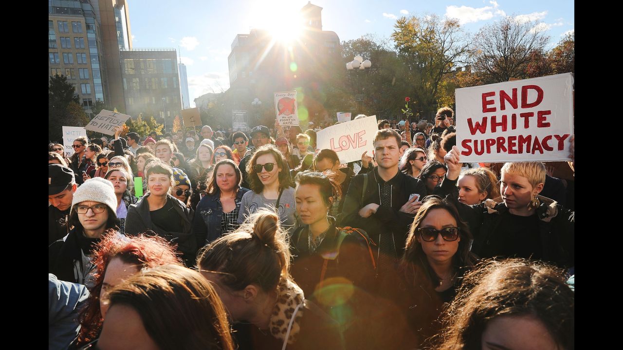 Hundreds of Trump protesters hold a demonstration in New York's Washington Square Park on November 11.