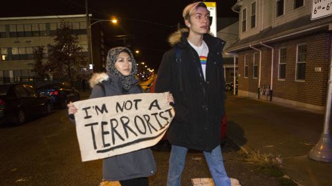 People march in the streets of Philadelphia on Wednesday, November 9.