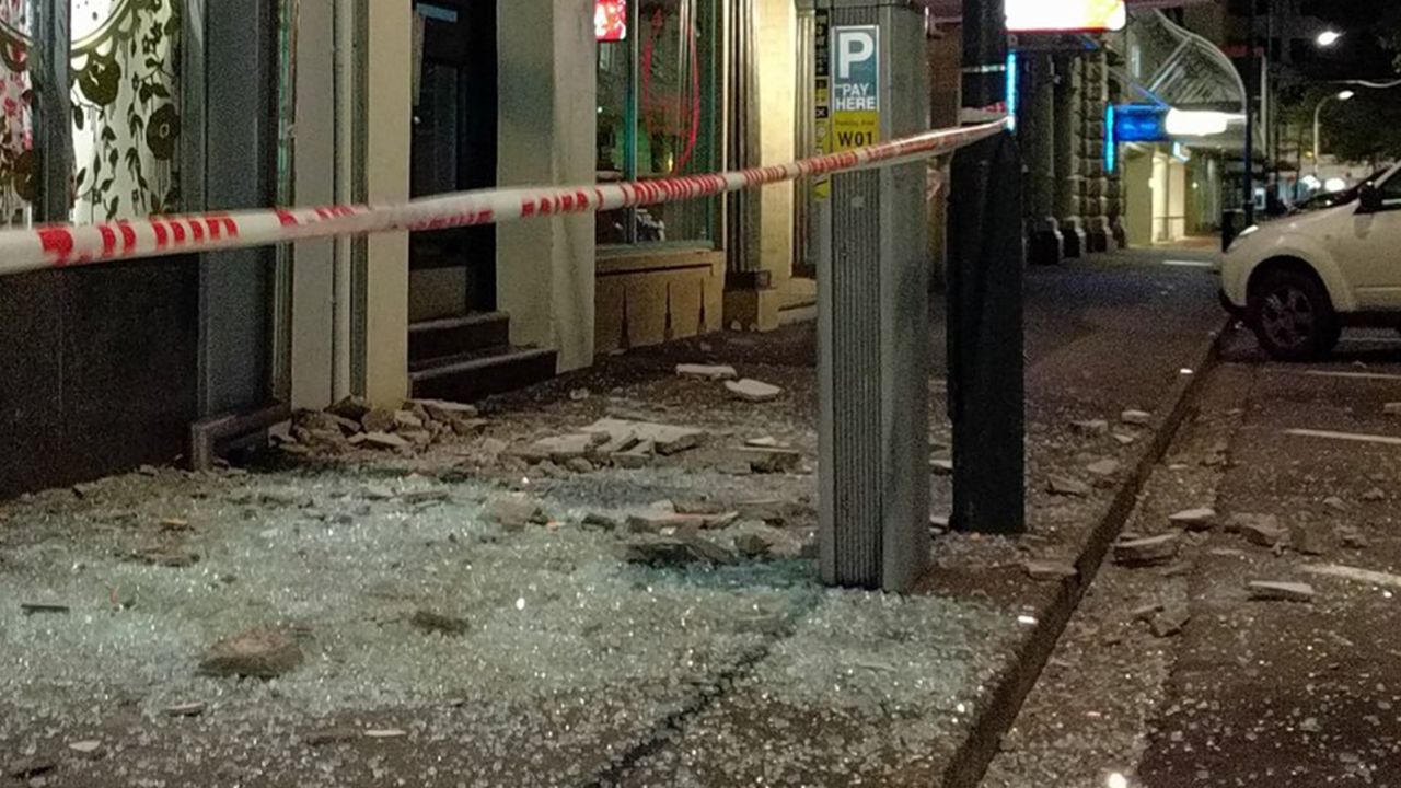 Damage on a Wellington street after the quake. 