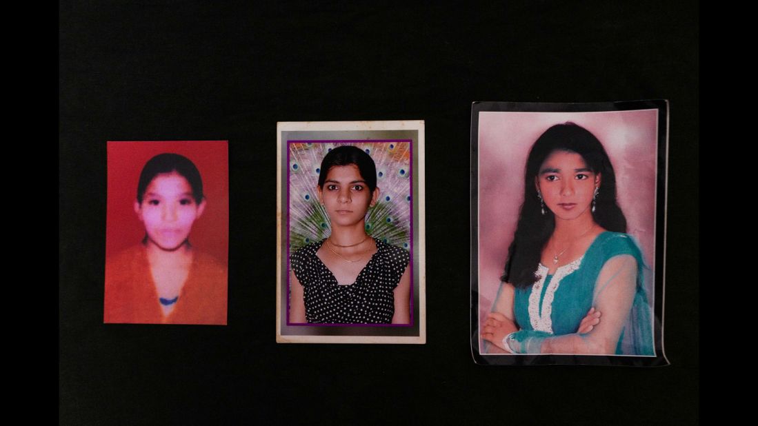 From left are portraits of Rupa, Ritu and Dolly before they were disfigured.