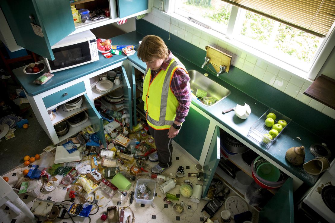 Mary Kimber stands in her kitchen following the earthquake on November 14, 2016. 