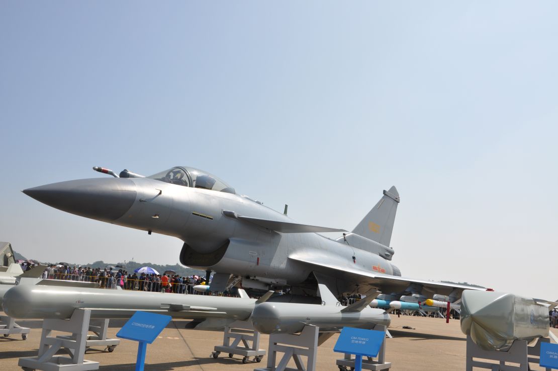 A Chinese Air Force J-10 fighter on display an Airshow China in Zhuhai November 2016.