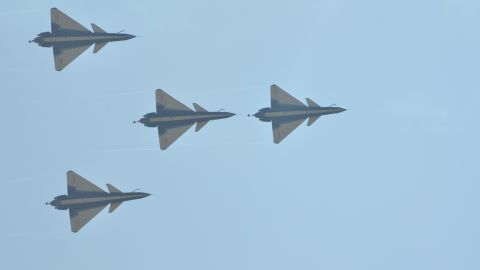Chinese J-10 fighter jets perform at Airshow China in Zhuhai in November 2016
