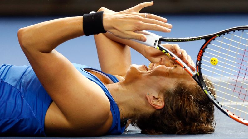Barbora Strycova reacts after she and Karolina Pliskova won a doubles match to clinch the Federation Cup for the Czech Republic on Sunday, November 13. The Czechs, who beat France 3-2 in the final, also won the competition last year.