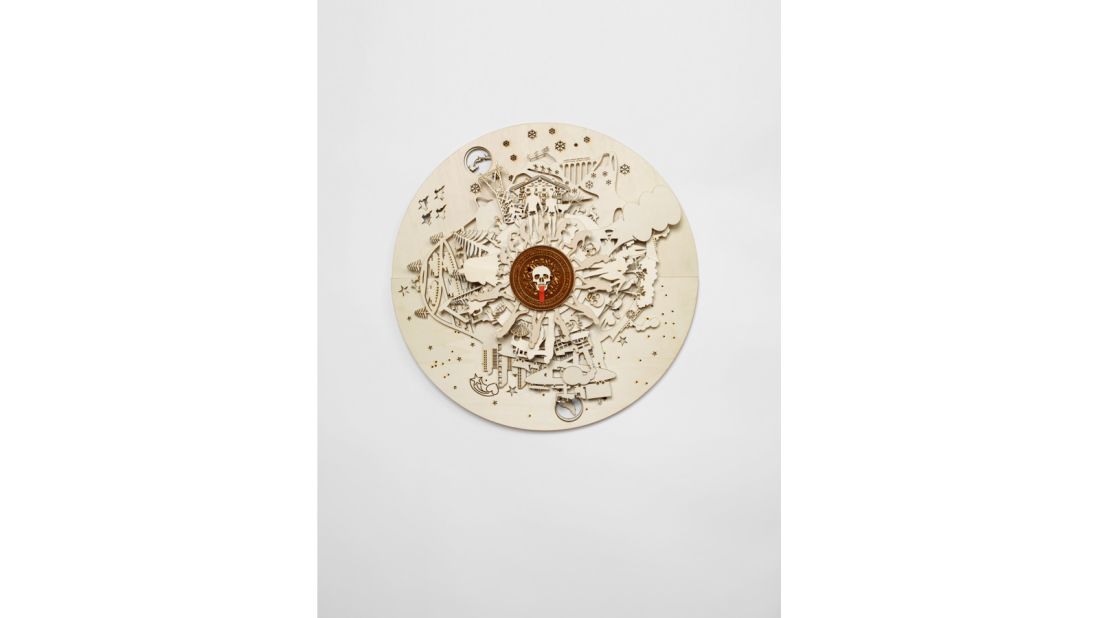 Claudio Colucci's clock, inspired by Jules Verne, tells the time, but also gives details about holidays, seasons, astrological signs and seasons on overlapping discs. 