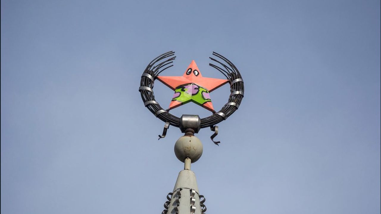 Vandals in Russia painted a Soviet-era star to look like the cartoon Patrick from the popular kids show "SpongeBob SquarePants."