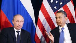 Russian President Vladimir Putin and US President Barack Obama appear together in this file image.