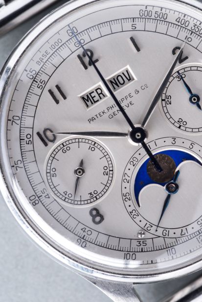 The watch, which features a moon phase indicator, Arabic hour markers, tachymeter scale and bracelet, sold for more than $11 million (CHF 11,002,000). 