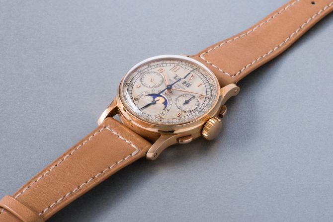 A pink gold Patek Philippe perpetual calendar chronograph wristwatch also sold for $1,488,740 (CHF 1,474,000). 