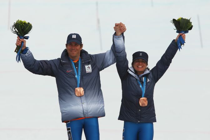 Pictured, Danelle and Rob at the medal ceremony for the Women's Visually Impaired Super Combined during the 2010 Vancouver Winter Paralympics.