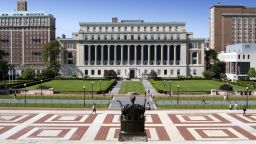 The Alma Mater sculpture, the South Lawn and the Butler Library at Columbia University in New York City. 