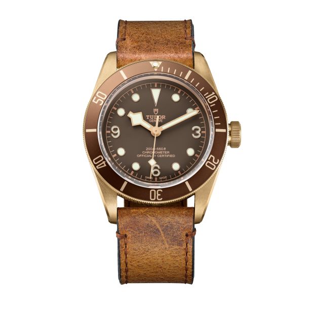 Winner of the Petite Aiguille Prize, the Heritage Black Bay Bronze by Tudor sells for a more accessible $3,800, and features an aluminum bronze alloy case. 