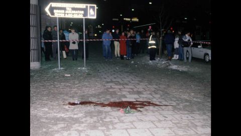 A photo from February 28, 1986, shows the place where Olof Palme was killed in central Stockholm.