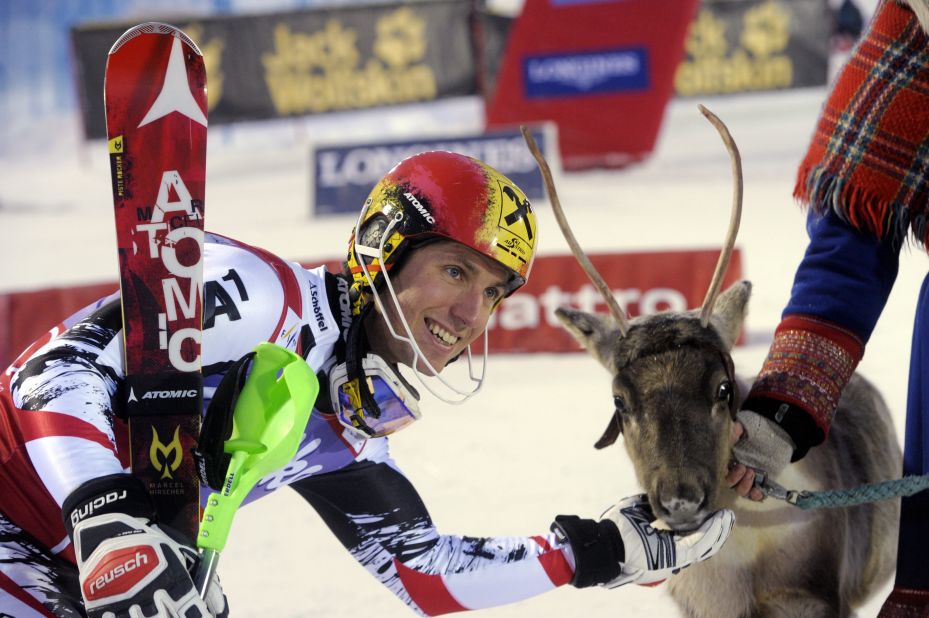 Hirscher with his reindeer from 2013, named Lars after his father. He went on to win the overall title that year.