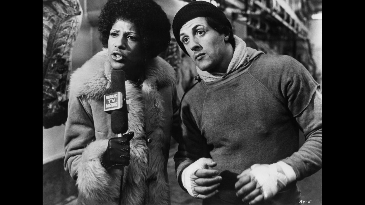 In another iconic scene, Rocky does an interview with a TV reporter after punching beef in a meat locker.