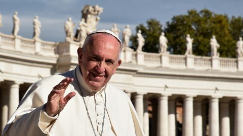 Pope Francis waves to the crowd at St. Peter's Square in November 2016.  