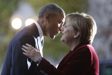 Merkel welcomes Obama before a meeting in Berlin on Thursday, November 17. 