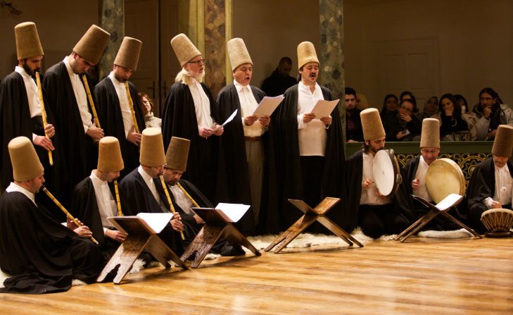 Whirling dervishes deliver a concert at the Galata Mevlevihane in Istanbul.