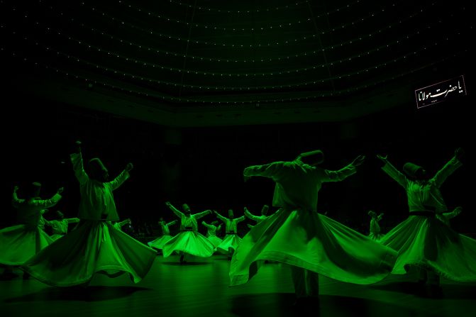 Whirling Dervishes perform a Sema ceremony in Konya, Turkey. <br /><br />The Dervishes - also known as Mevlevi - are followers of Jalal ad-Din Muhammad Rumi, the legendary Sufi mystic poet who died in 1273. 