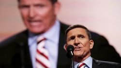 Retired Lt. Gen. Michael Flynn delivers a speech on the first day of the Republican National Convention on July 18, 2016 at the Quicken Loans Arena in Cleveland, Ohio.