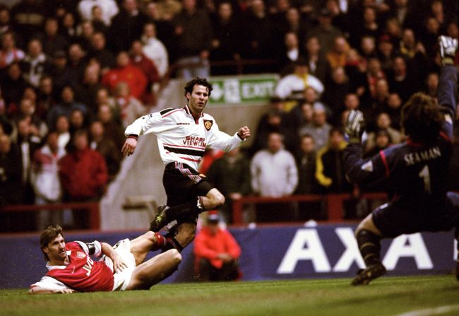 Few players can boast a more glittering career than Ryan Giggs. Despite an overflowing personal trophy cabinet, Giggs' defining career moment came in the 1999 FA Cup semifinal replay. The Welshman weaved his way through five Arsenal players and ripped a shot past David Seaman, before whipping his shirt off and whirling it over his head in celebration.