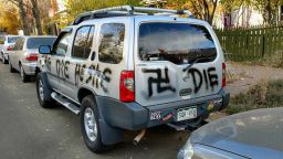 The vehicle of a transgender woman in Denver was vandalized with a swastika, the words "Trump" and "die," among other derogatory terms that were spray painted on it. 
