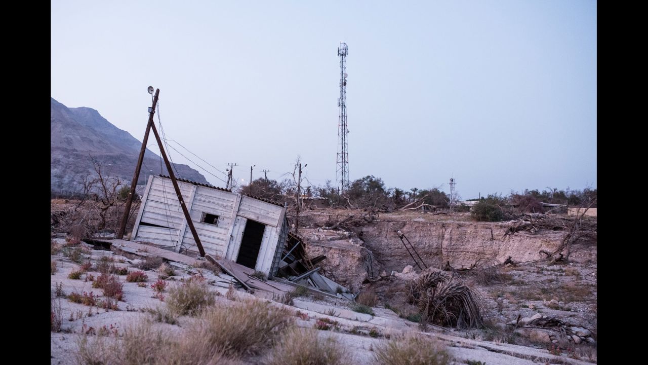 Overnight, a sinkhole destroyed this camping space in Israel. Thousands of sinkholes have emerged on the Israeli side of the Dead Sea since the 1990s, Küstner said.