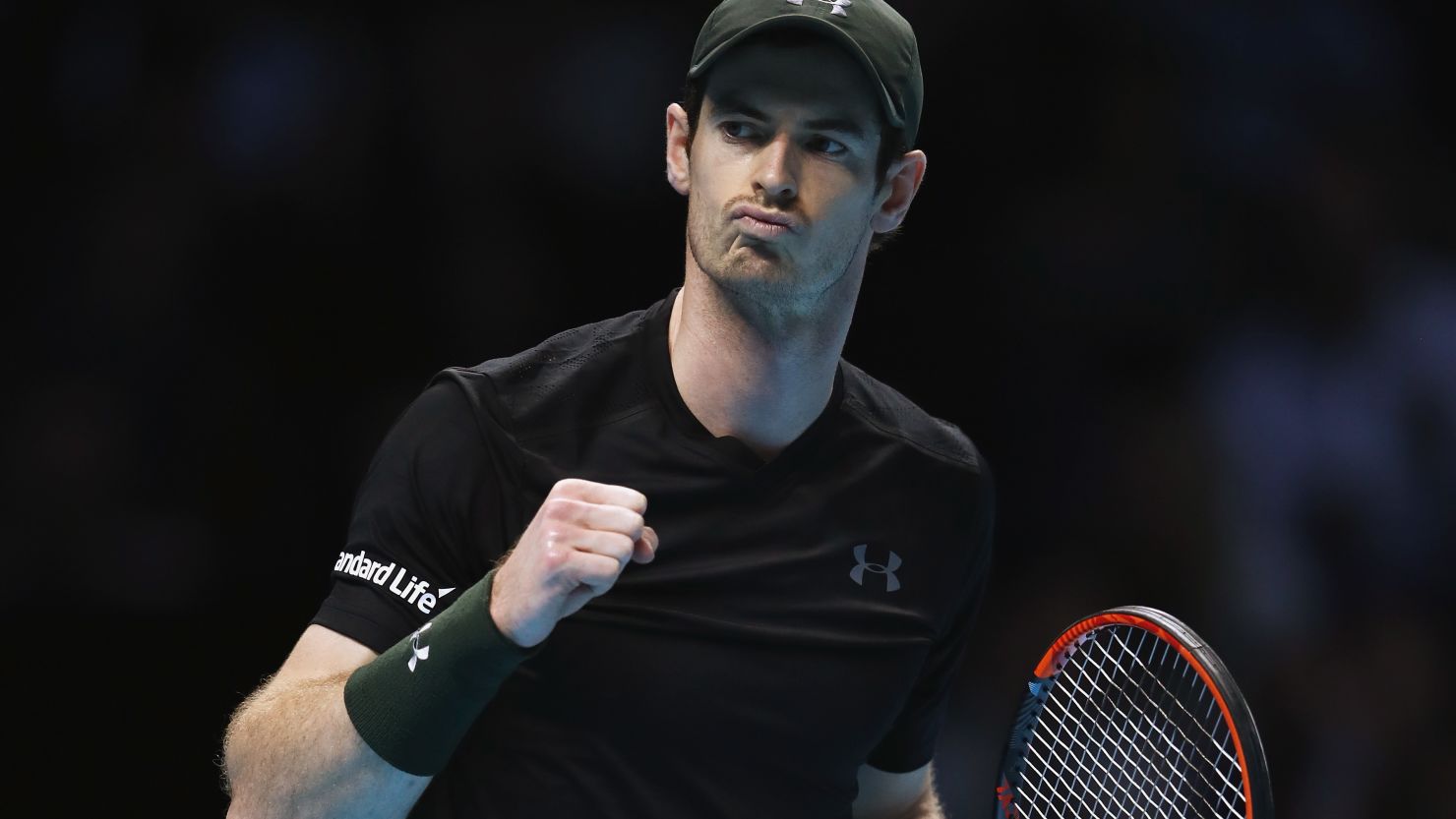 Andy Murray celebrates during Friday's win over Stan Wawrinka at London's O2 Arena.