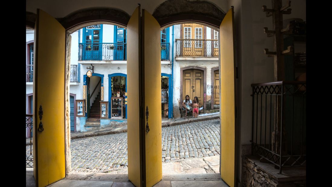 A rainbow of colorful trim enlivens the streets of the UNESCO World Heritage-designated old town of Ouro Preto ("Black Gold"). The town, founded at the end of the 17th century, was at the center of the gold rush.