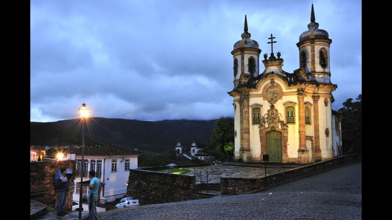 The rococo church of Sao Francisco de Assis in Ouro Preto features carving by celebrated Brazilian architect and sculptor Antônio Francisco Lisboa, known as Aleijadinho. Construction began in 1766.