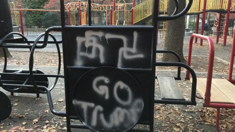 Swastikas and the words "Go Trump" were painted on playground equipment at Adam Yauch Park in Brooklyn, the NYPD says. 